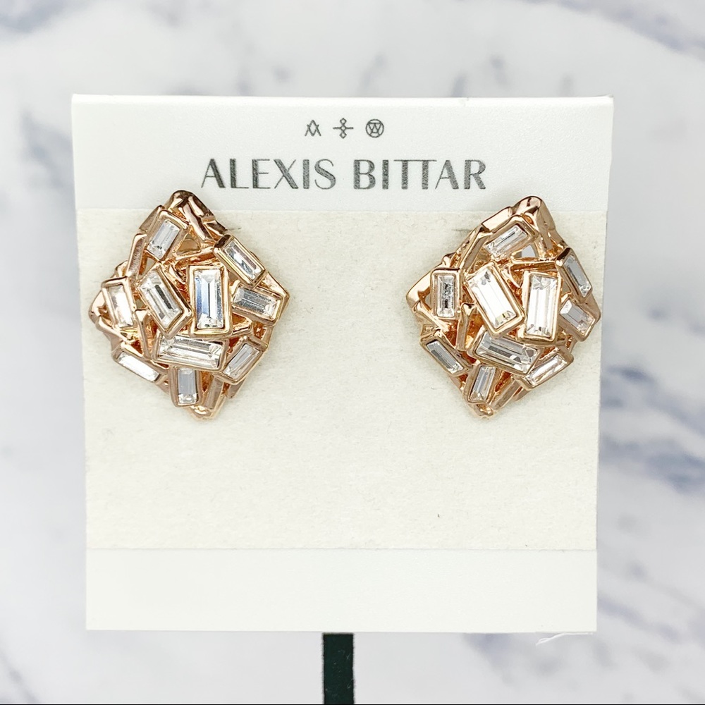 Alexis Bittar Rose Gold Baguette Cluster Earrings